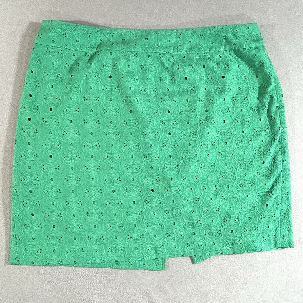 Talbots Skirt Women’s 16 Kelly Green 100% Cotton Eyelet Floral Boho Knee Length